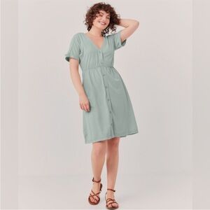 PACT portside organic cotton mid length button front dress Large